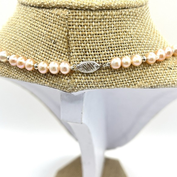 Vintage Freshwater Pink Pearl Necklace With 14k White Gold Beads And Closure 18" - Picture 5 of 15